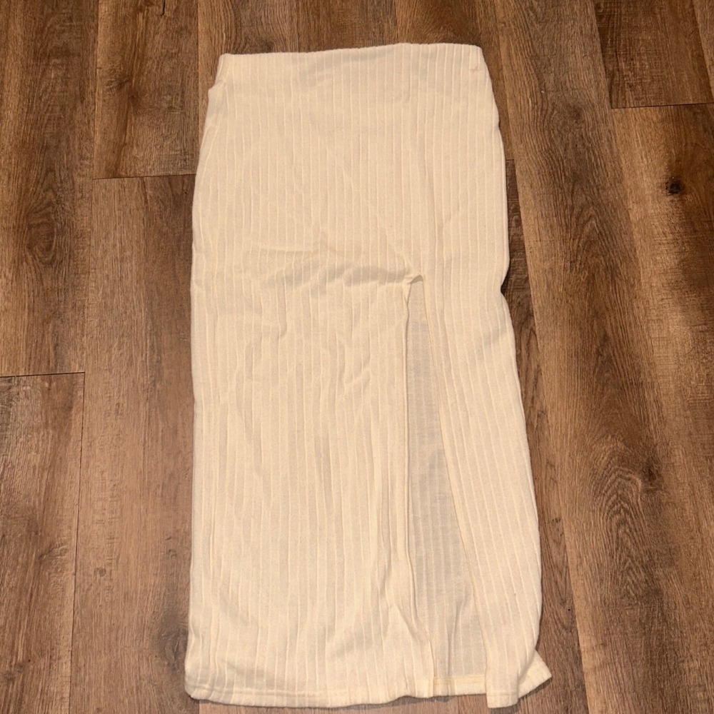 Urban Outfitters Out From Under Cream Ribbed Maxi Skirt Large Slit OB1890338